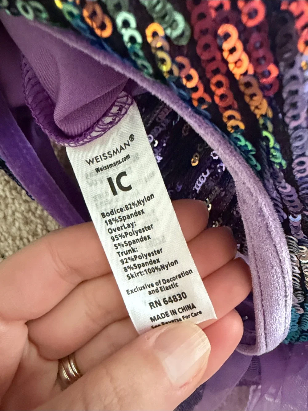 Weissman IC intermediate child approx 8 Purple Multicolor Sequin Dance Costume